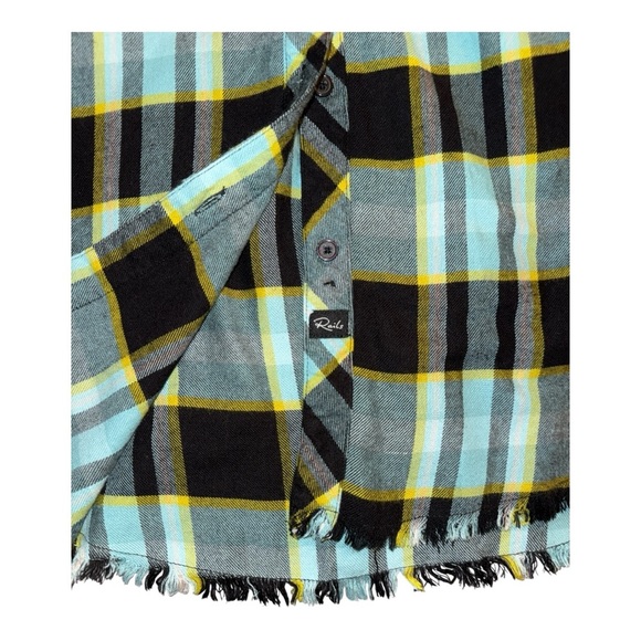 Rails Brando Plaid Button Down Sky Mixed Flannel Colorblock Blue Yellow XS NWOT - Picture 8 of 16